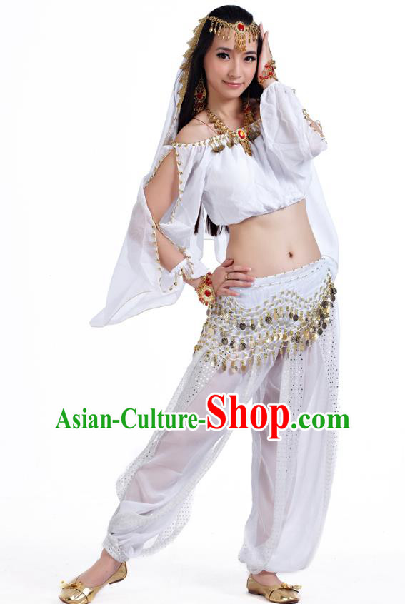 Top Indian Bollywood Belly Dance White Costume Oriental Dance Stage Performance Clothing for Women