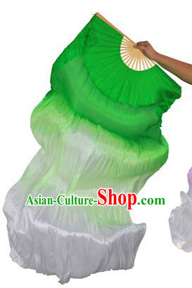 China Folk Dance Folding Fans Yanko Dance Green White Silk Fans for for Women