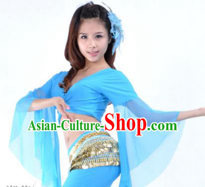 Indian Oriental Dance Belly Dance Costume Upper Outer Garment India Raks Sharki Blue Blouse for Women