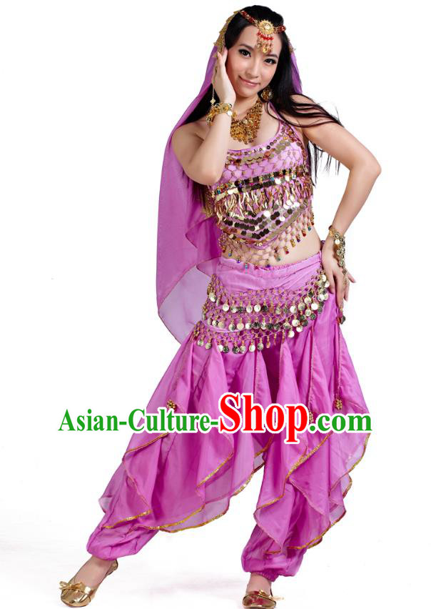 Indian Oriental Belly Dance Lilac Costume, India Raks Sharki Bollywood Dance Clothing for Women
