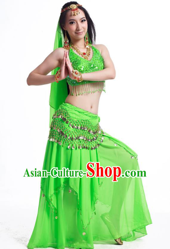 Indian Belly Dance Costume Oriental Dance Green Dress, India Raks Sharki Bollywood Dance Clothing for Women