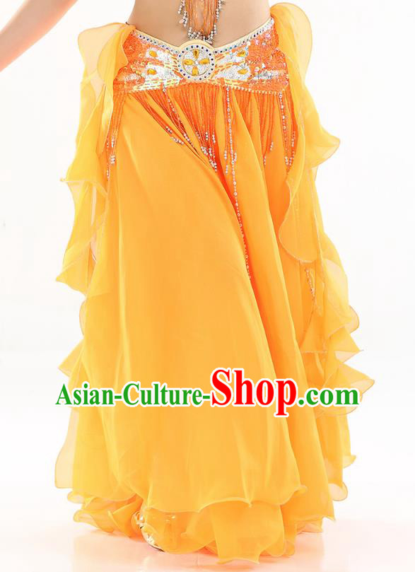 Top Indian Belly Dance Costume High Split Orange Skirt Oriental Dance Stage Performance Clothing for Women