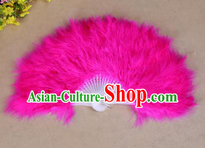 China Folk Dance Folding Fans Yanko Dance Rosy Feather Fans for Women