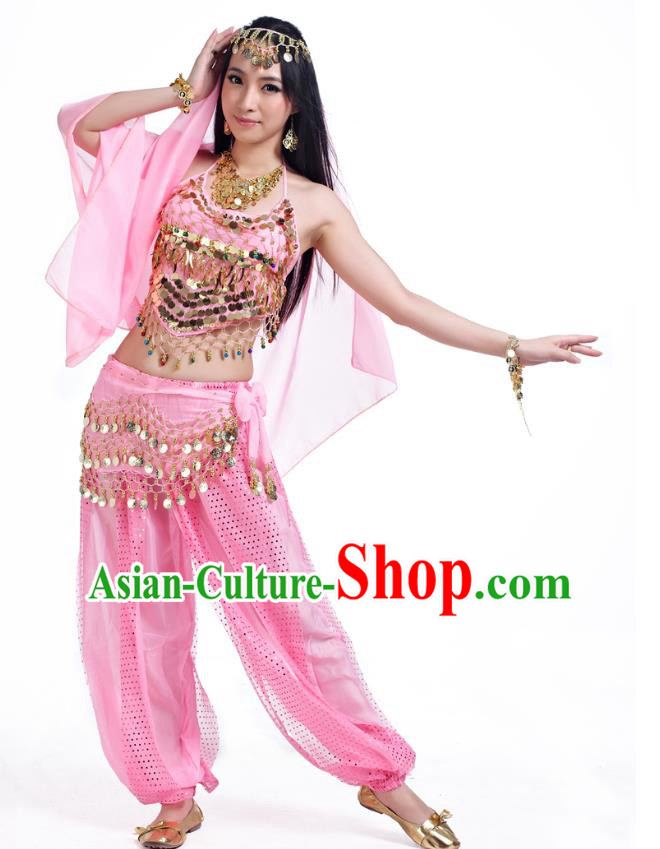Indian Belly Dance Costume Bollywood Oriental Dance Pink Clothing for Women