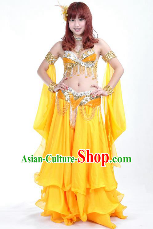 Indian Belly Dance Yellow Dress Bollywood Oriental Dance Clothing for Women