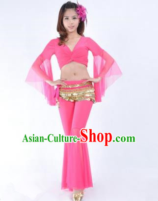 Asian Indian Belly Dance Training Pink Uniform India Bollywood Oriental Dance Clothing for Women