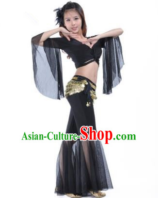 Asian Indian Belly Dance Training Black Uniform India Bollywood Oriental Dance Clothing for Women