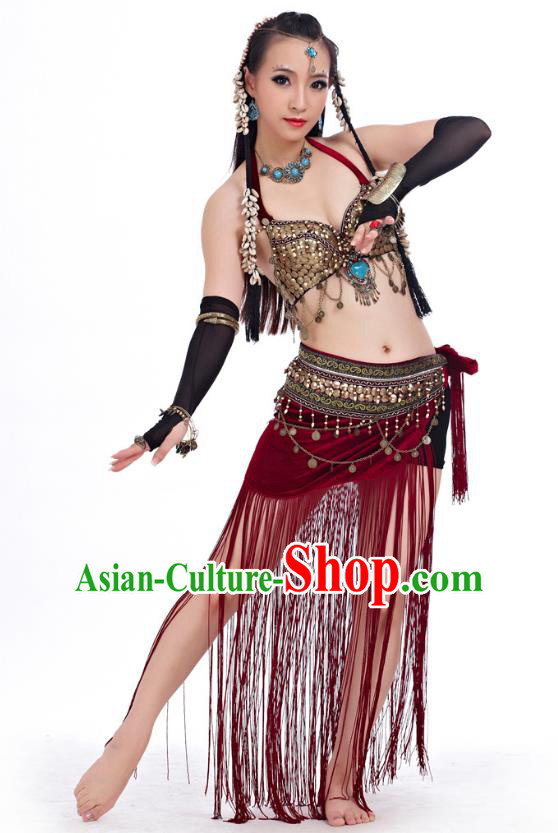 Traditional Oriental Yoga Dance Rosy Costume Indian Belly Dance Clothing  for Women