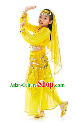 Indian Traditional Belly Dance Yellow Dress Asian India Oriental Dance Costume for Kids