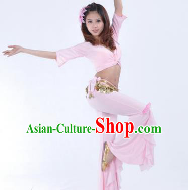 Indian Traditional Belly Dance Pink Uniform Asian India Oriental Dance Costume for Women