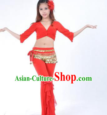 Indian Traditional Belly Dance Red Uniform Asian India Oriental Dance Costume for Women