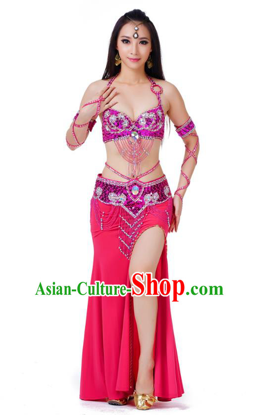 Indian Traditional Belly Dance Rosy Dress Asian India Sexy Oriental Dance Costume for Women