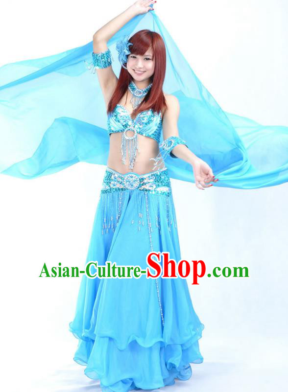 Indian Bollywood Belly Dance Blue Dress Clothing Asian India Oriental Dance Costume for Women