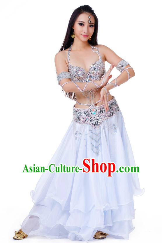 Indian Traditional Belly Dance White Dress Asian India Sexy Oriental Dance Costume for Women