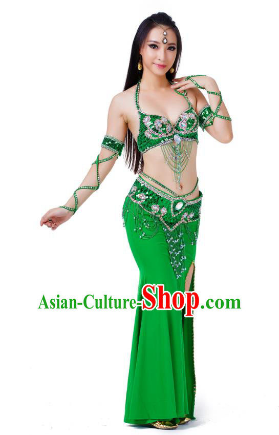 Indian Traditional Belly Dance Green Dress Asian India Sexy Oriental Dance Costume for Women
