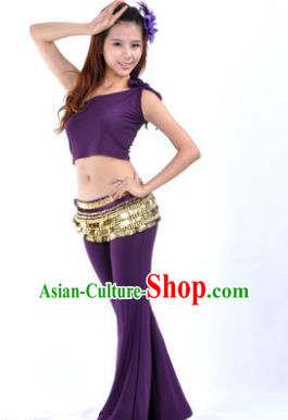 Asian Indian Belly Dance Costume India Oriental Dance Purple Suits for Women