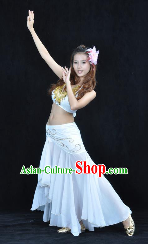 Asian Indian Traditional Belly Dance Costume India Oriental Dance White Dress for Women