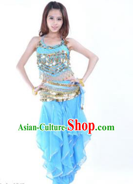 Indian Traditional Belly Dance Costume Asian India Oriental Dance Blue Clothing for Women