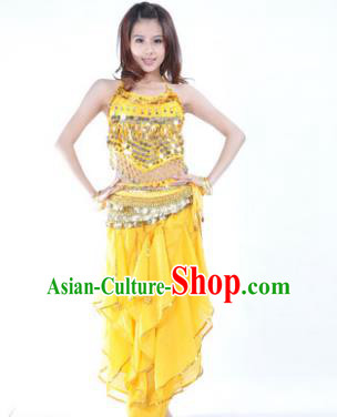 Indian Traditional Belly Dance Costume Asian India Oriental Dance Yellow Clothing for Women