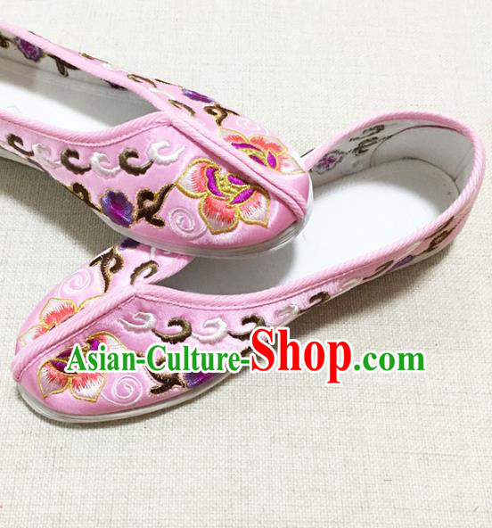 Asian Chinese Shoes Wedding Shoes Princess Shoes, Traditional China Handmade Hanfu Pink Embroidered Shoes