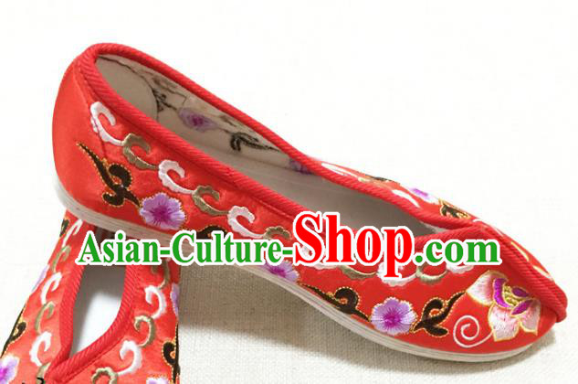 Asian Chinese Shoes Wedding Shoes Princess Shoes, Traditional China Handmade Hanfu Red Embroidered Shoes