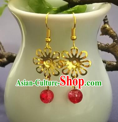 Chinese Handmade Classical Jewelry Accessories Earrings Ancient Palace Lady Red Bead Tassel Eardrop for Women