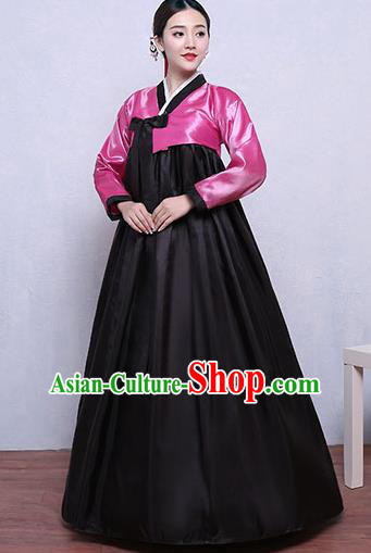 Asian Korean Dance Costumes Traditional Korean Hanbok Clothing Pink Blouse and Black Dress for Women