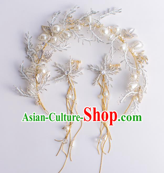 Handmade Classical Wedding Hair Accessories Bride Beads Hair Clasp and Earrings Headwear for Women