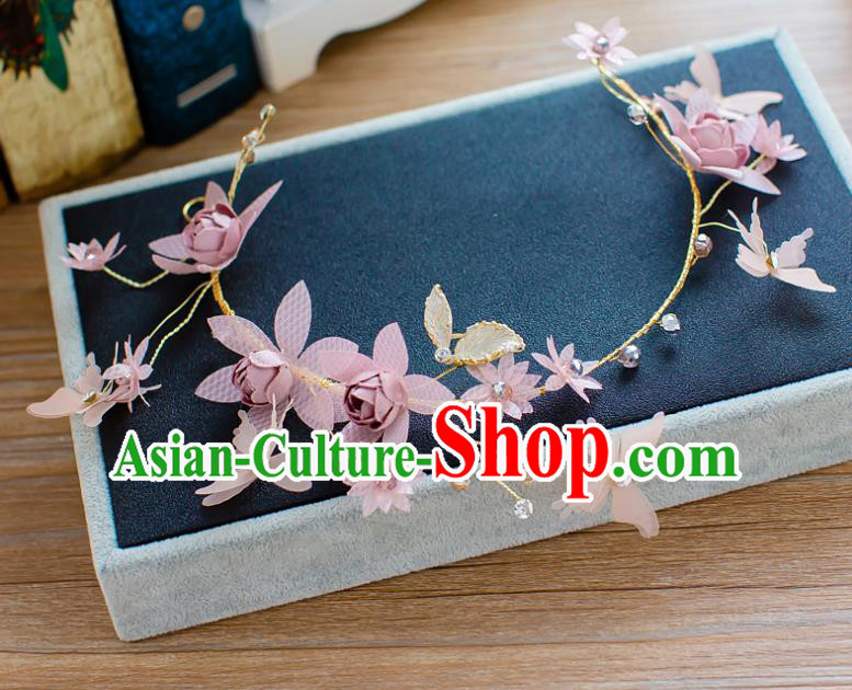 Handmade Classical Wedding Hair Accessories Bride Pink Flowers Hair Clasp Headband for Women
