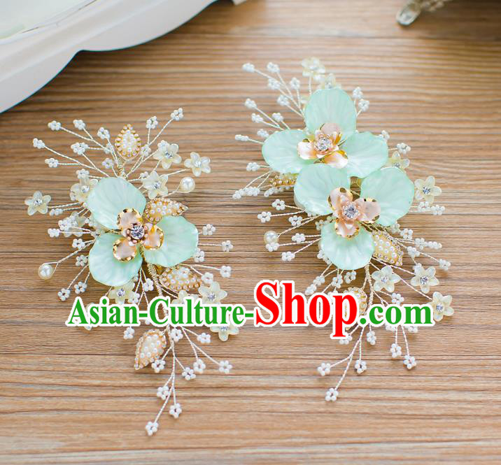 Handmade Classical Wedding Hair Accessories Bride Blue Flowers Hair Stick Headband for Women