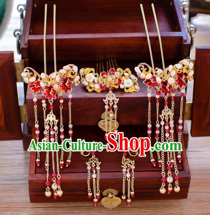 Chinese Handmade Classical Wedding Hair Accessories Ancient Xiuhe Suits Pearls Hair Comb Hairpins for Women