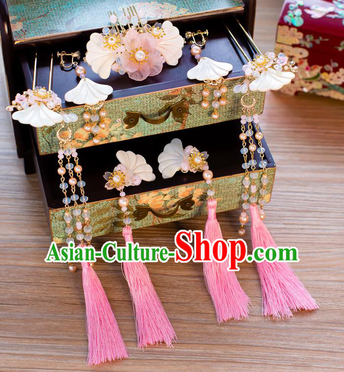 Chinese Handmade Classical Wedding Hair Accessories Ancient Tassel Hairpins Shell Hair Comb for Women