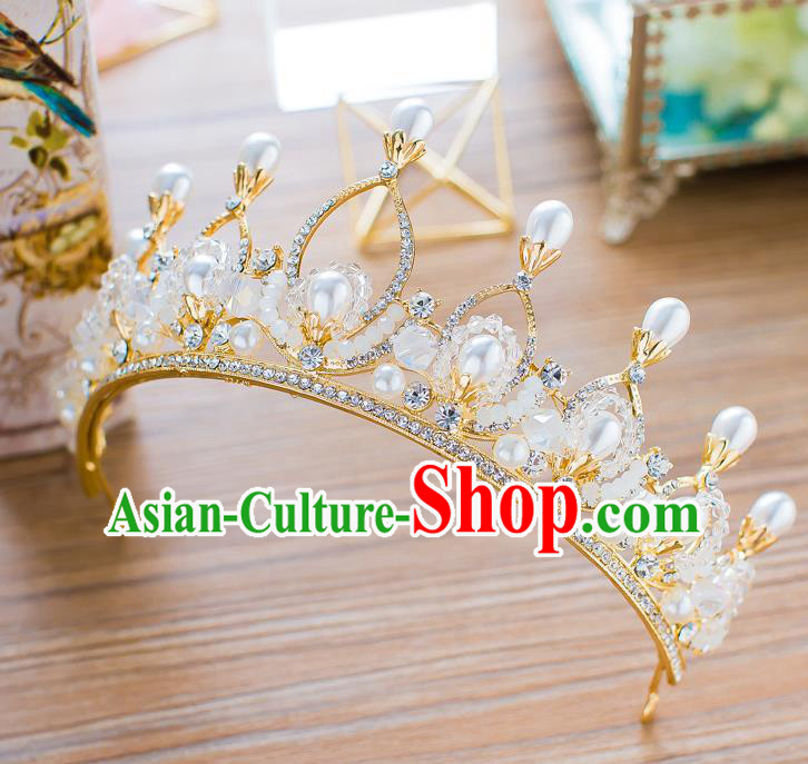 Handmade Classical Wedding Hair Accessories Bride Baroque Pearls Crystal Royal Crown Hair Clasp for Women