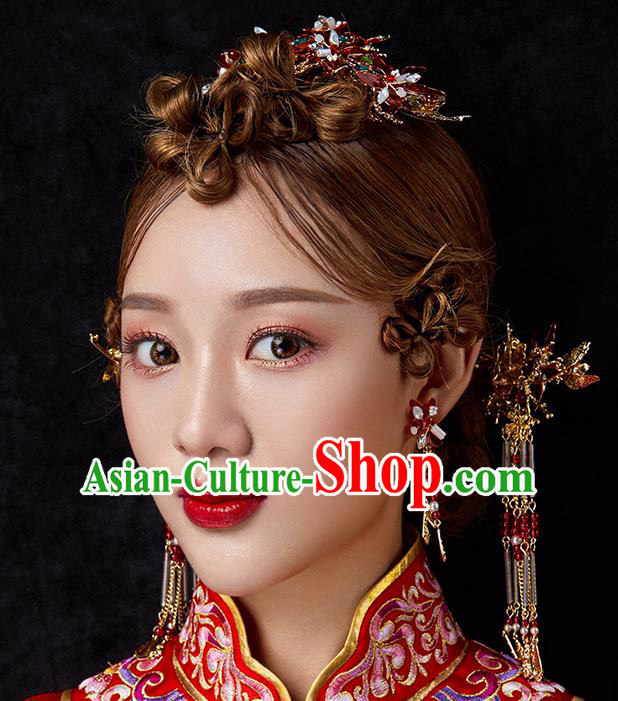 Chinese Handmade Classical Hair Accessories Ancient Bride Wedding Tassel Step Shake Hairpins Complete Set for Women