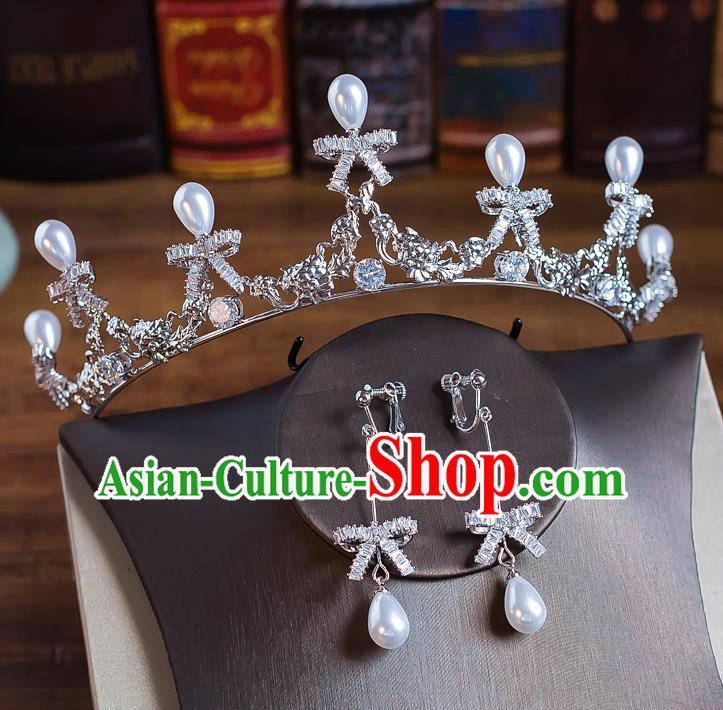 Handmade Classical Wedding Hair Accessories Bride Baroque Crystal Bowknot Royal Crown Hair Clasp for Women