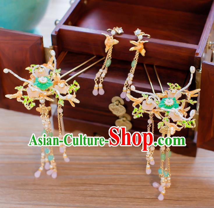Chinese Handmade Classical Hair Accessories Ancient Bride Beads Tassel Hairpins Step Shake for Women