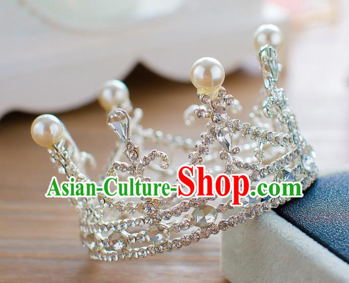 Handmade Classical Hair Accessories Baroque Pearl Crystal Round Royal Crown Princess Hair Clasp for Women