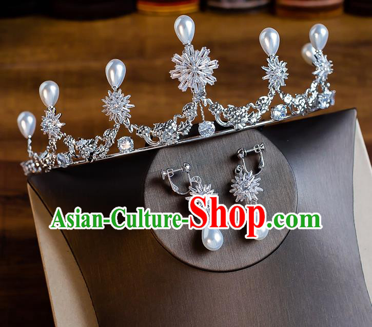 Handmade Classical Wedding Hair Accessories Bride Baroque Crystal Snowflake Royal Crown Hair Clasp for Women