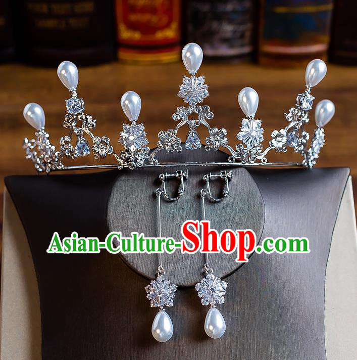 Handmade Classical Wedding Hair Accessories Bride Baroque Crystal Pearls Royal Crown Hair Clasp for Women