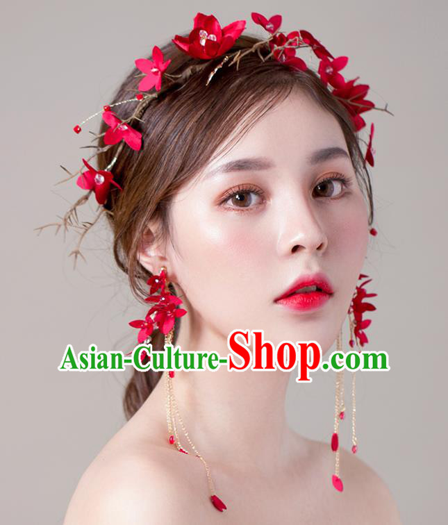 Handmade Classical Wedding Hair Accessories Bride Hair Clasp Red Headband for Women