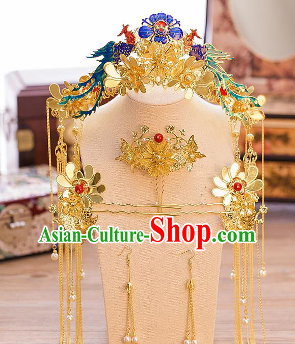 Chinese Handmade Classical Hair Accessories Ancient Palace Phoenix Coronet Hairpins Complete Set for Women
