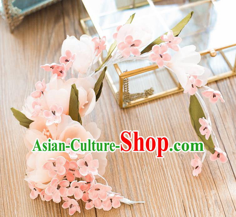 Handmade Classical Wedding Hair Accessories Bride Pink Flowers Hair Clasp Headwear for Women