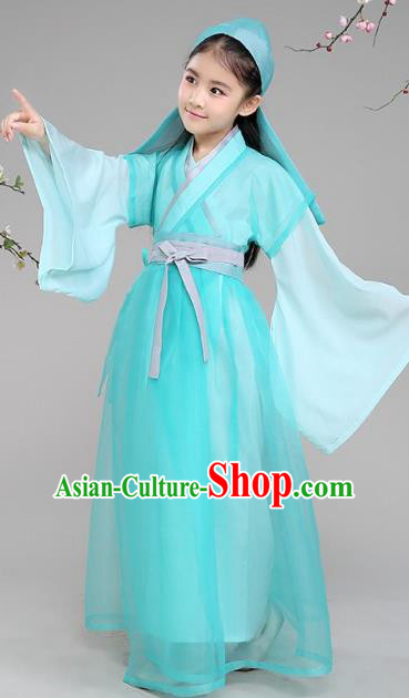 Traditional Chinese Ancient Livehand Costume Han Dynasty Scholar Clothing for Kids