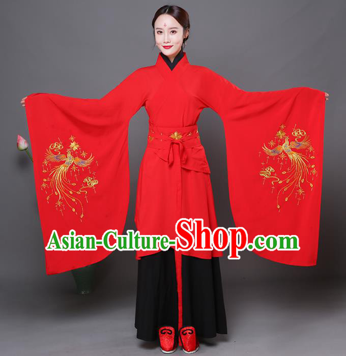 Traditional Chinese Ancient Princess Wedding Red Costume Han Dynasty Palace Lady Embroidered Clothing for Women