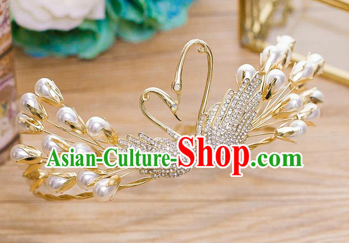 Handmade Classical Wedding Hair Accessories Bride Crystal Pearls Swan Hair Clasp Headwear for Women
