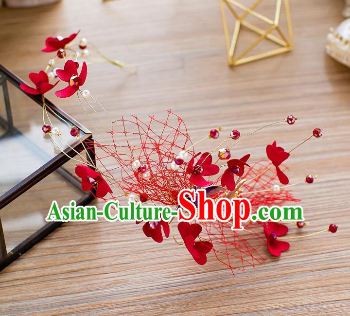 Handmade Classical Wedding Hair Accessories Bride Pigeons Red Hair Clasp Headband for Women