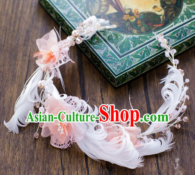 Handmade Classical Wedding Hair Accessories Bride Feather Flowers Hair Clasp Headwear for Women