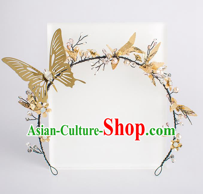 Handmade Classical Wedding Hair Accessories Bride Golden Butterfly Hair Clasp Headwear for Women