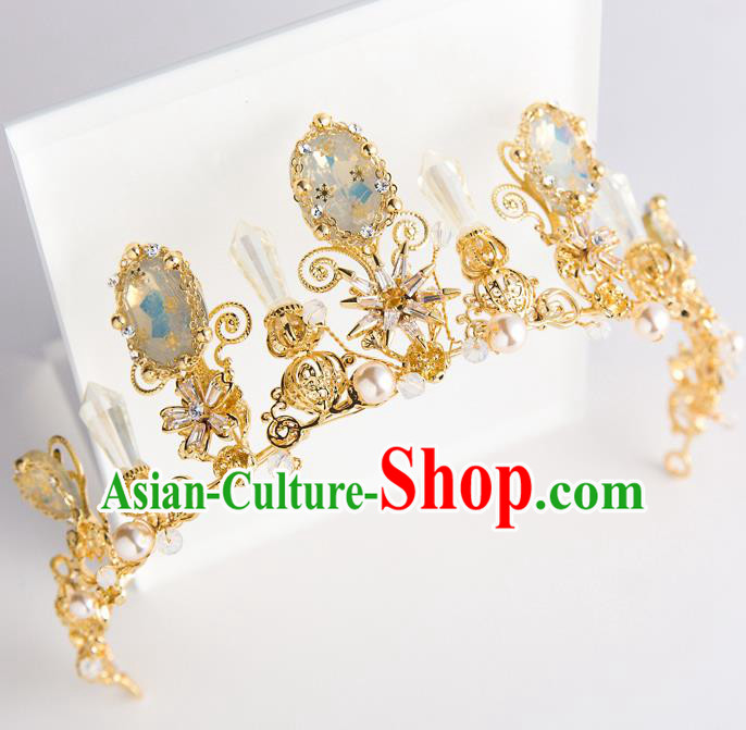 Handmade Classical Hair Accessories Baroque Bride Crystal Golden Royal Crown Headwear for Women