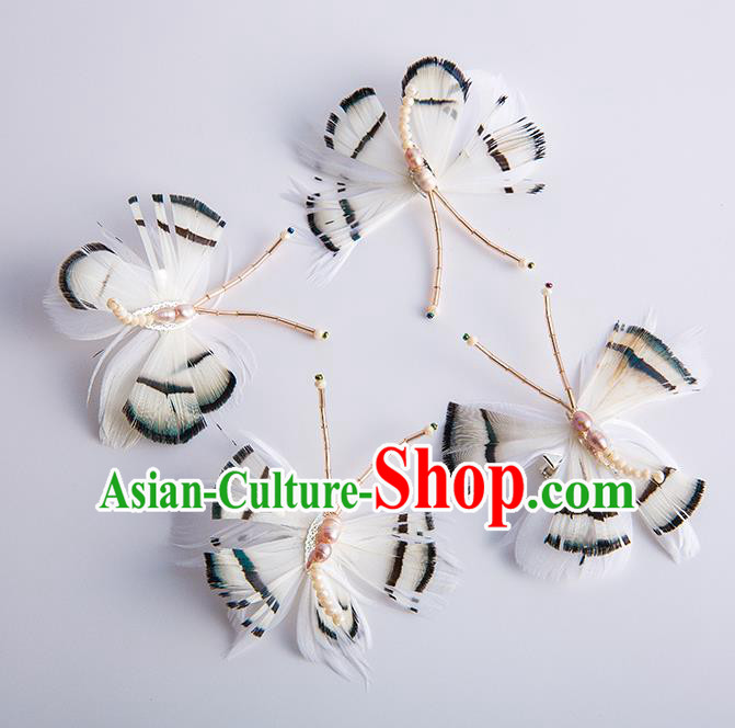 Handmade Classical Wedding Hair Accessories Bride Feather Butterfly Hair Claw Headwear for Women